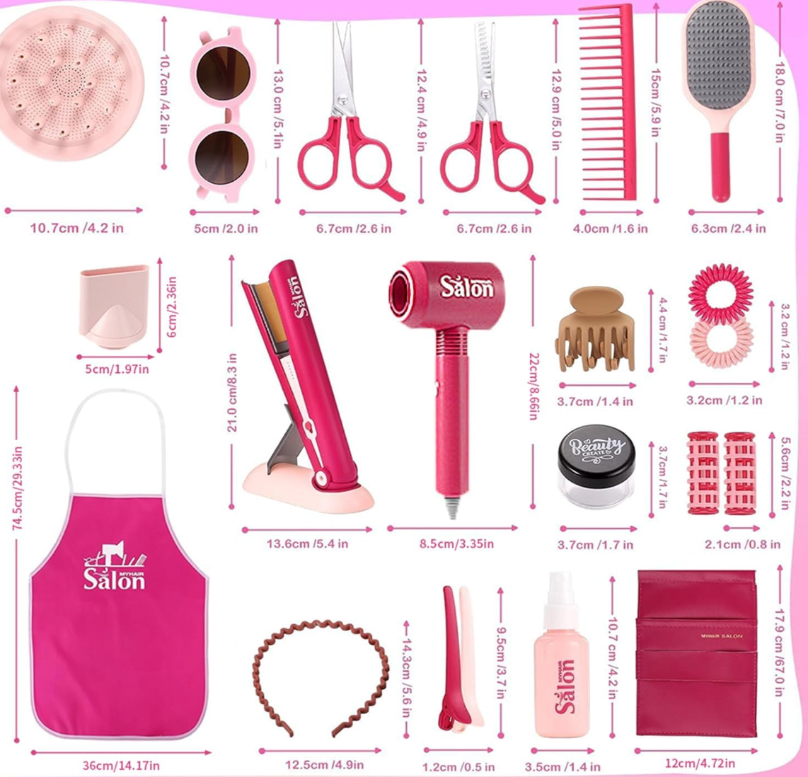 Set de Peluquería 18 Piezas con Secadora y Plancha