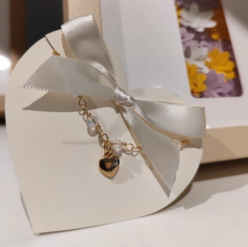 Pulsera Transparente con Corazón - hecho a mano/baño de oro de 14k