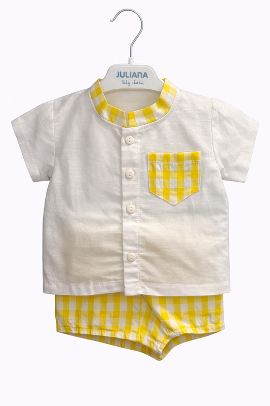 Conjunto Camisa Niño Cuello Cuadros Amarillo