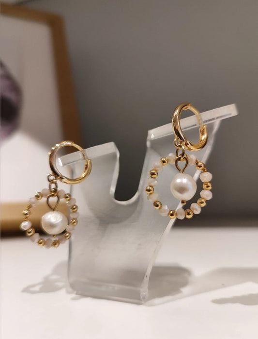 Aretes Mia Blanco - hecho a mano/baño de oro de 14k