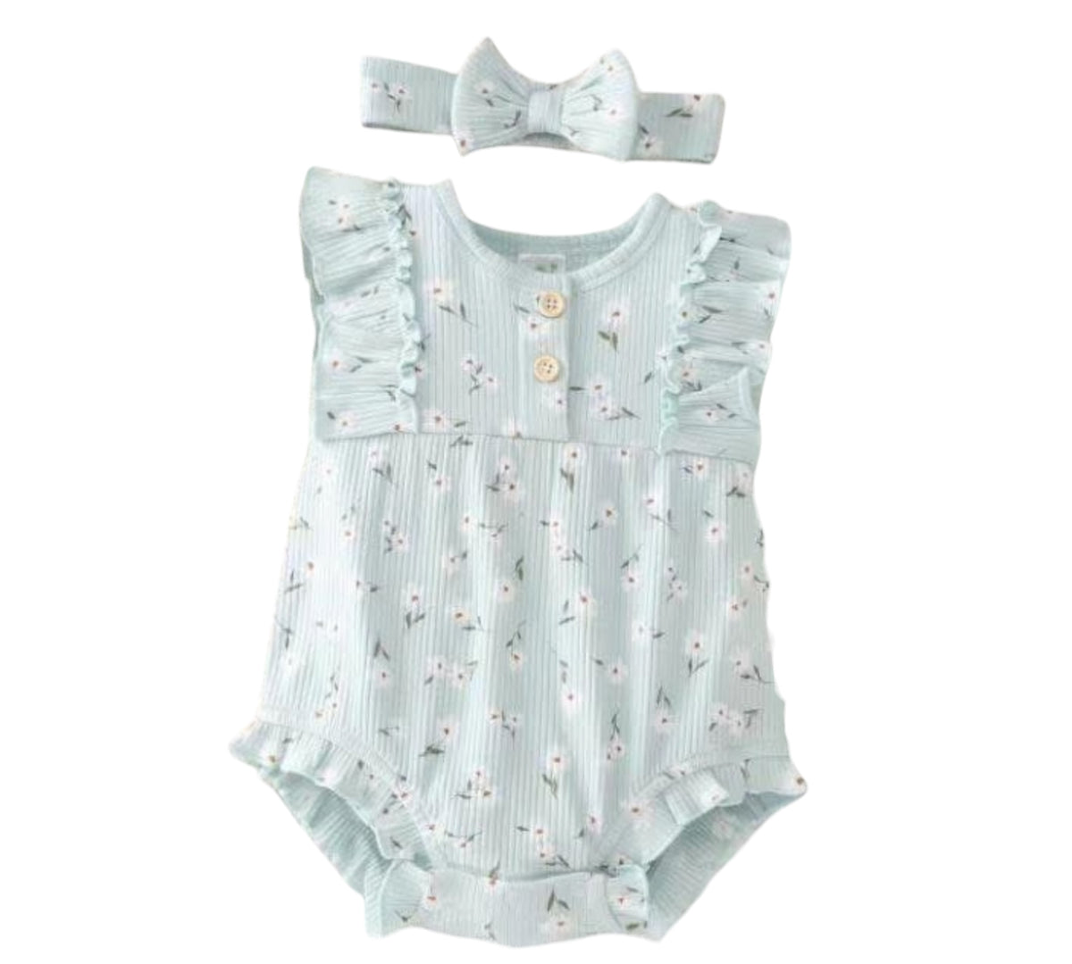 Conjunto Romper Floral Menta con Diadema