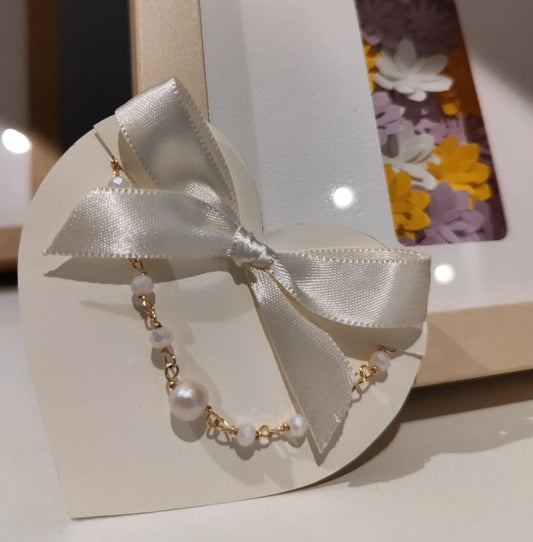 Pulsera Blanca gde con Perla - hecho a mano/baño de oro de 14k