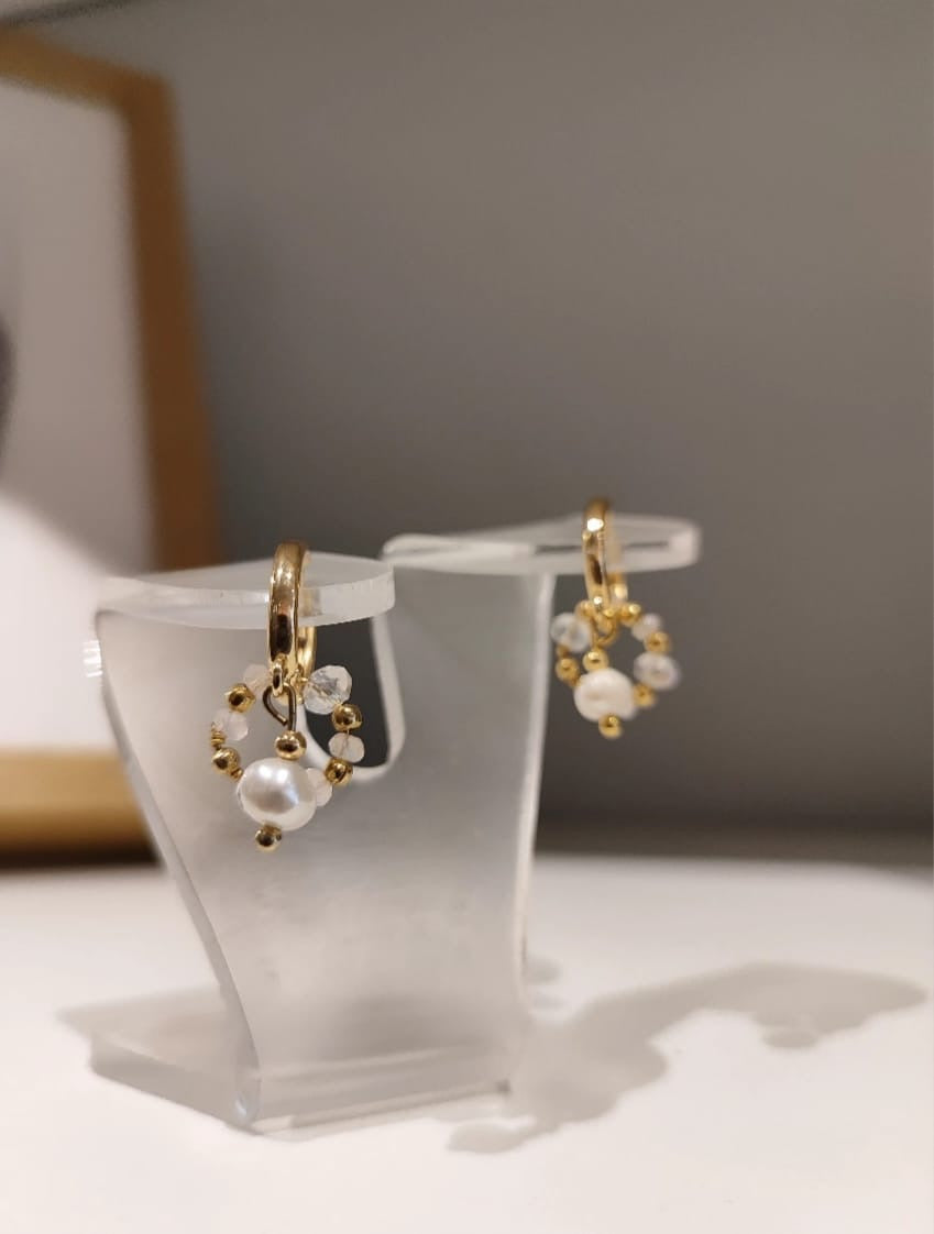 Aretes Aro Blanco - hecho a mano/baño de oro de 14k