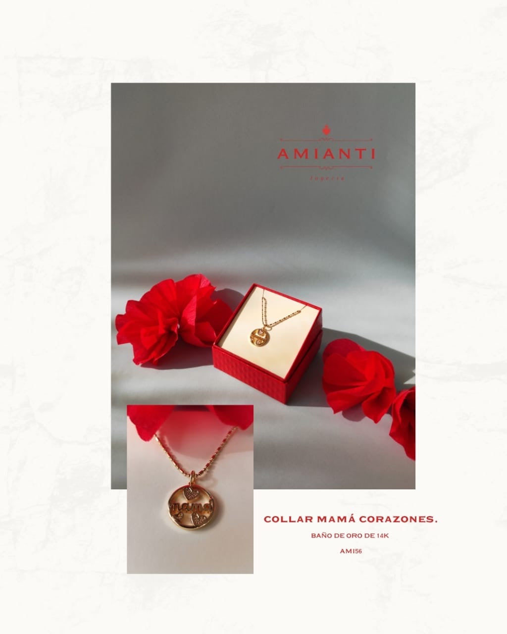 Collar Mamá Corazones - chapa de oro 14k