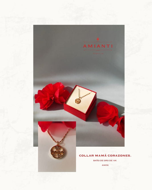 Collar Mamá Corazones - chapa de oro 14k