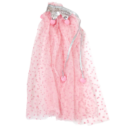 Capa Tulle Rosa con Corazones Brillantes
