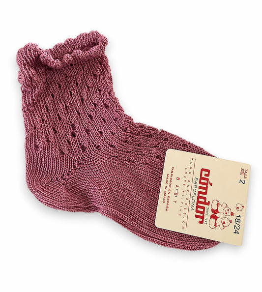 Calcetines cortos de perlé calados Fucsia
