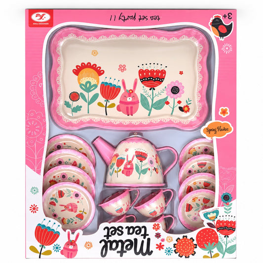 Set de Té Metálico Floral Rosa Rosa