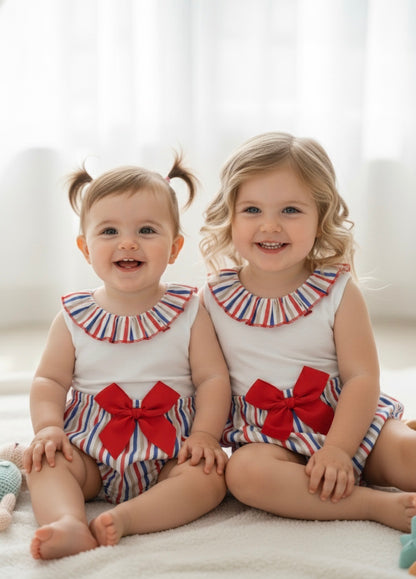 Conjunto Camisa Niña Rayada Blanco Rojo JULIANA