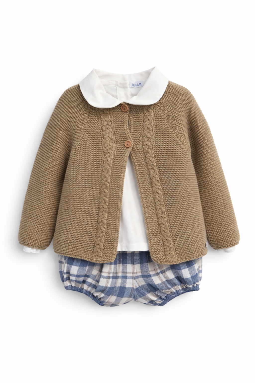 Conjunto Chaqueta Trenzas Niño Cuadros  Tostado