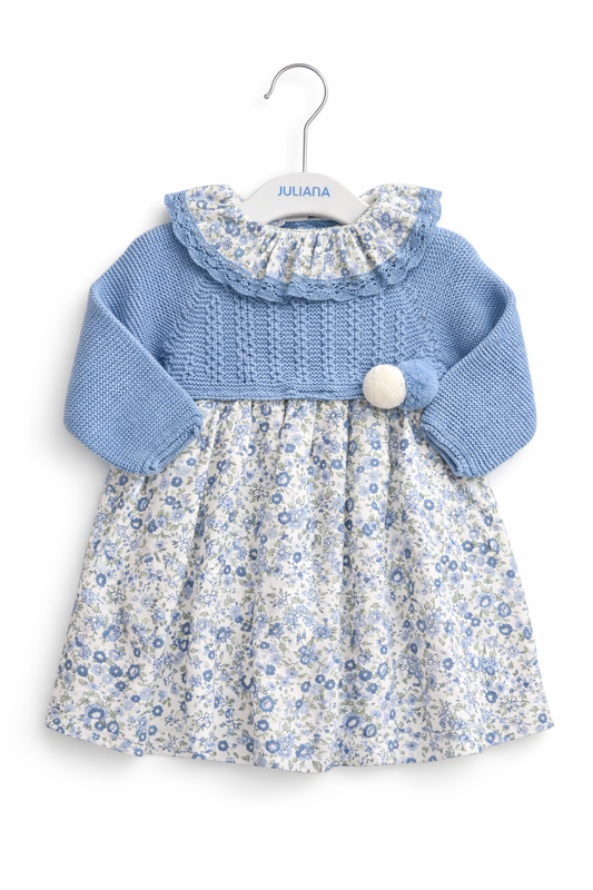 Vestido Cuerpo Punto Flores Cielo JULIANA