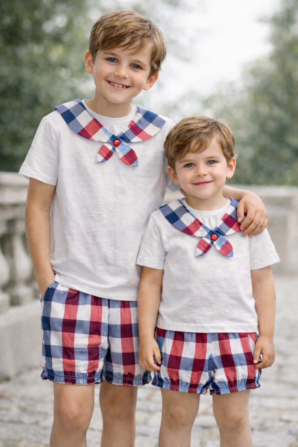 Conjunto Camisa Niño Cuadros Babero Rojo