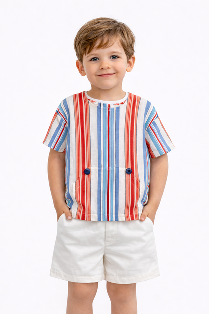 Conjunto Camisa Niño Bolsillo Canguro Azul Niza
