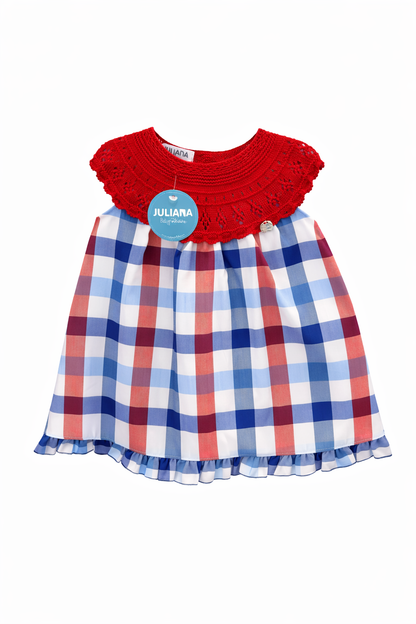 Vestido Cuerpo Redondo Cuadros Rojo JULIANA