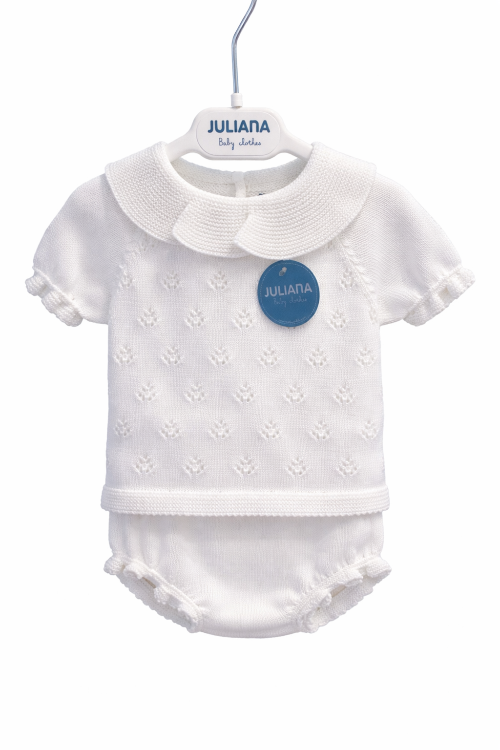 Conjunto Braga Punto Rombo Calado Volante Blanco