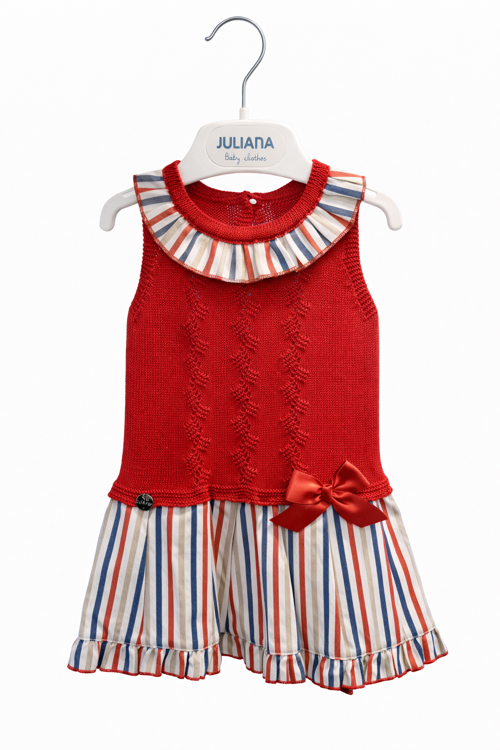 Vestido Talle Bajo Cuerpo Punto Rayado Rojo JULIANA