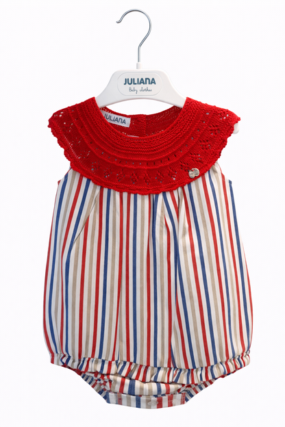Pelele Cuerpo Punto Redondo Tela Rayada Rojo JULIANA