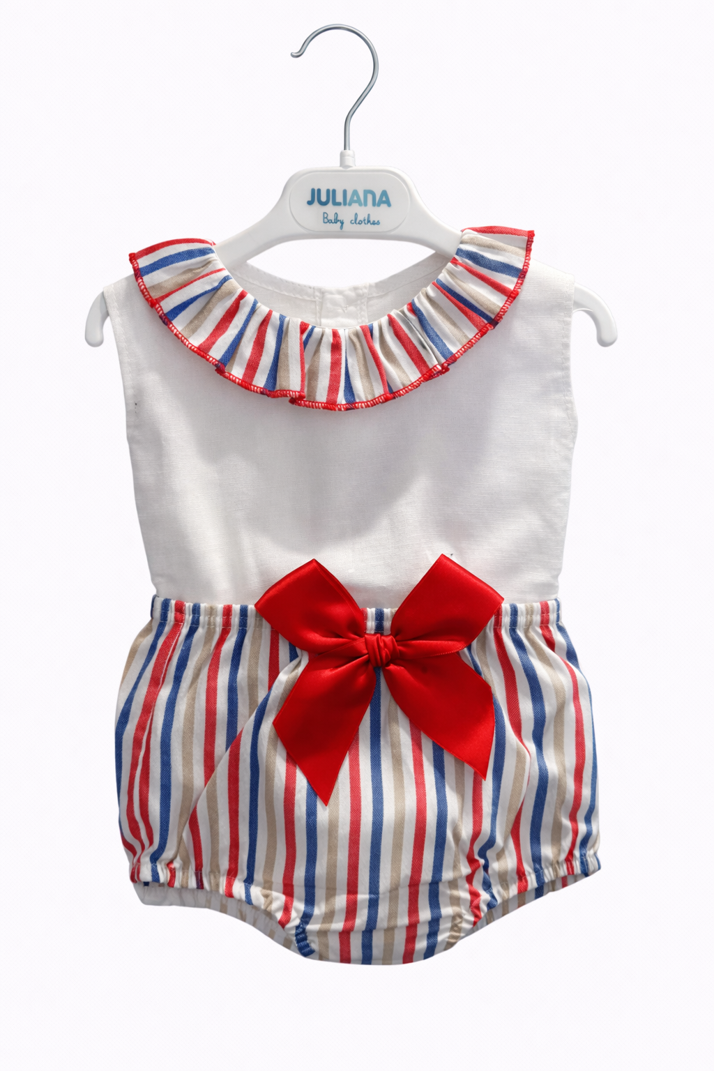 Conjunto Camisa Niña Rayada Blanco Rojo JULIANA