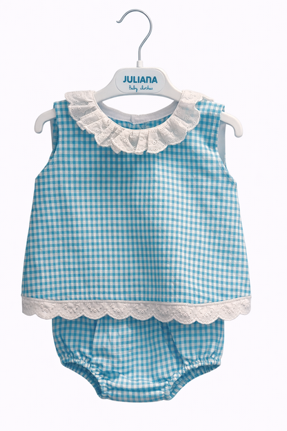 Conjunto Braga Tela Vichy Turquesa
