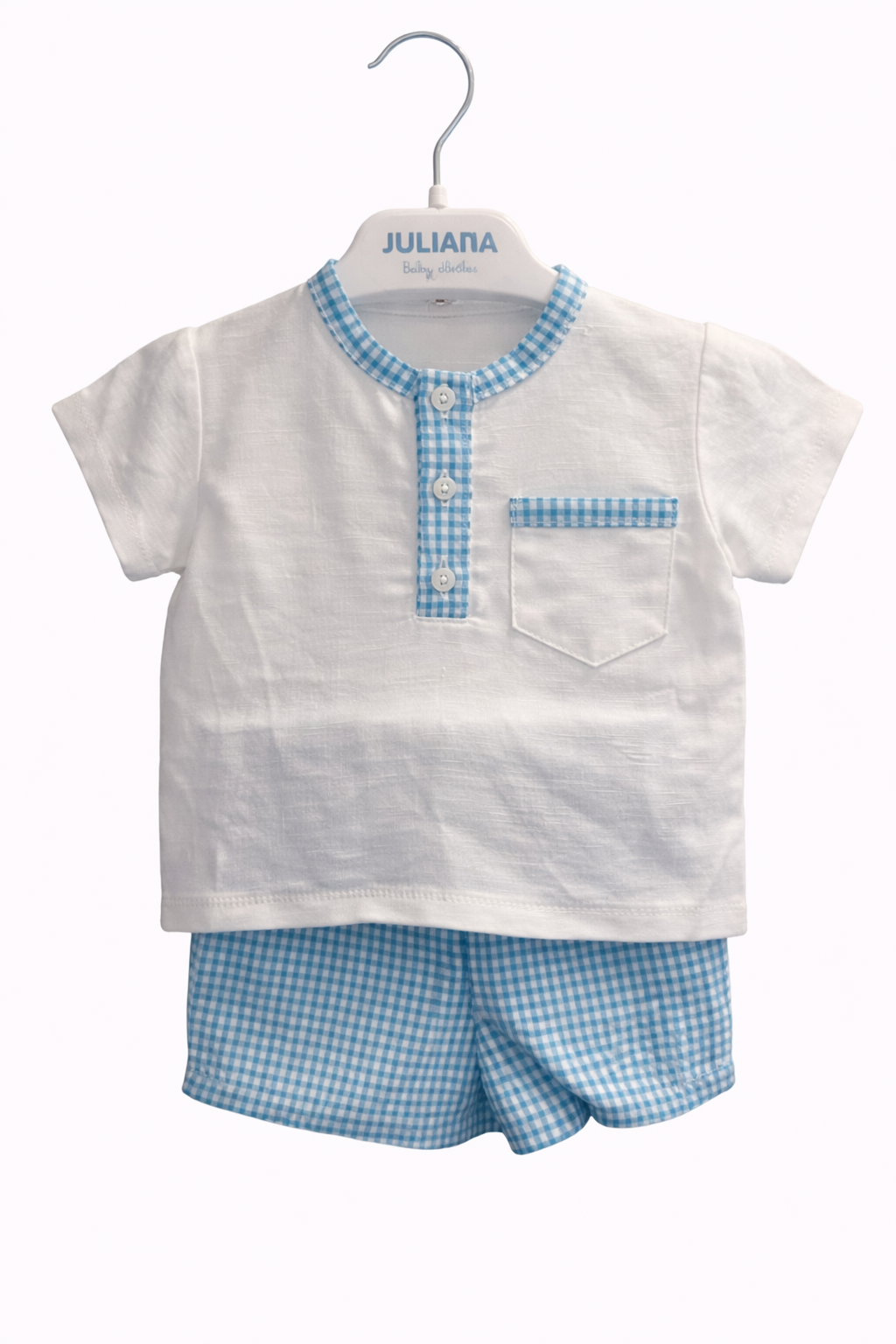 Conjunto Camisa Niño Vichy Bolsillo Turquesa