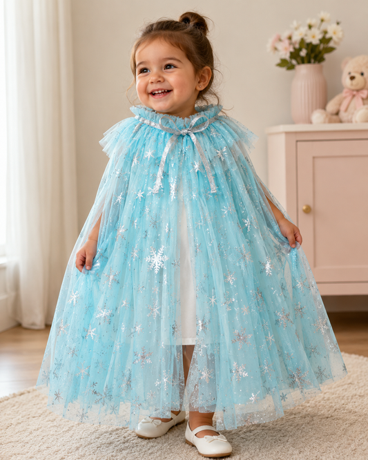 Capa de Princesa de Hielo Copos de Nieve Azul