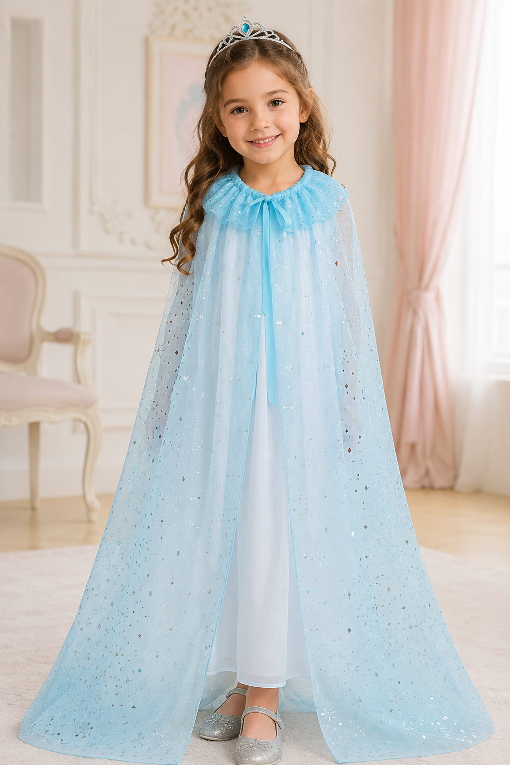 Capa Tulle Azul Rey con Estrellas Doradas
