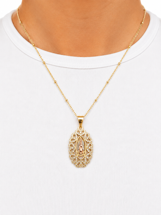 Collar Virgen de Guadalupe grande - oro laminado 14k