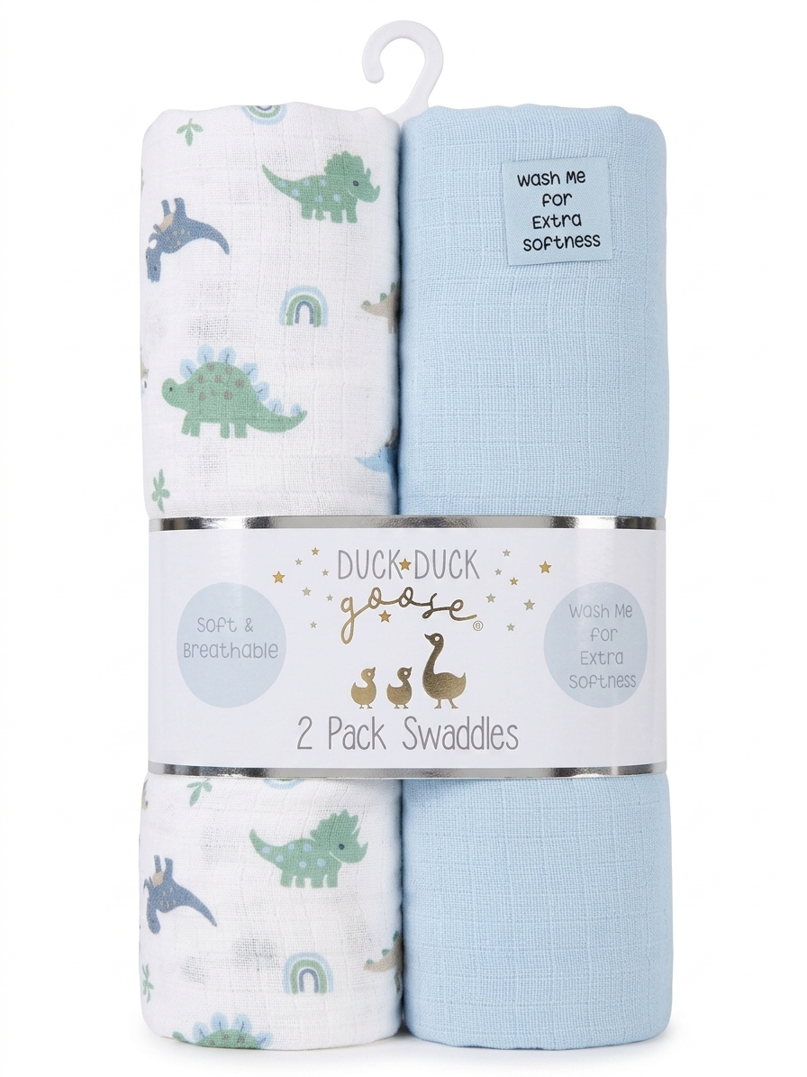 Set de Dos Muselinas Dinos y Azul