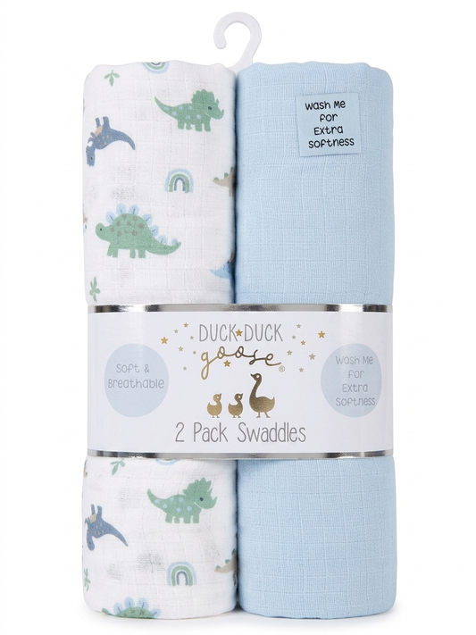 Set de Dos Muselinas Dinos y Azul
