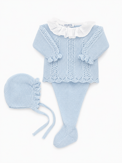 Conjunto 3 Piezas Tiras Caladas Celeste JULIANA