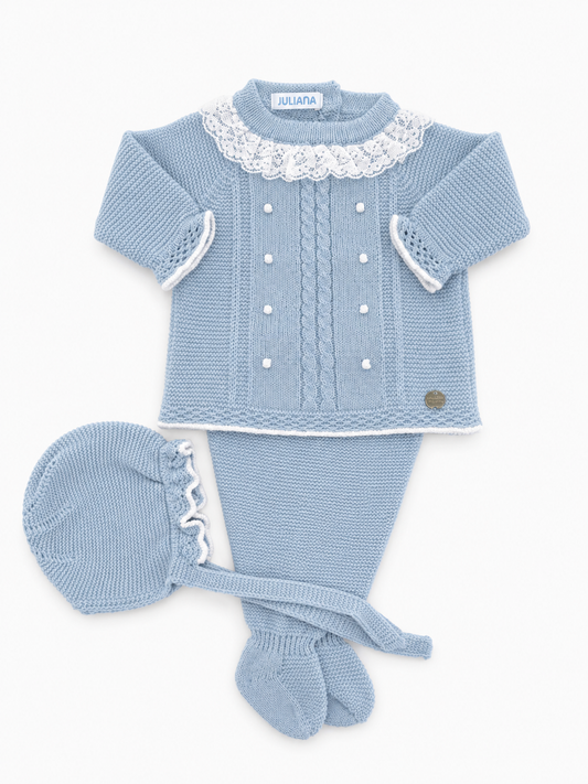 Conjunto Braga Punto Rayado Combinado Blanco Cielo JULIANA