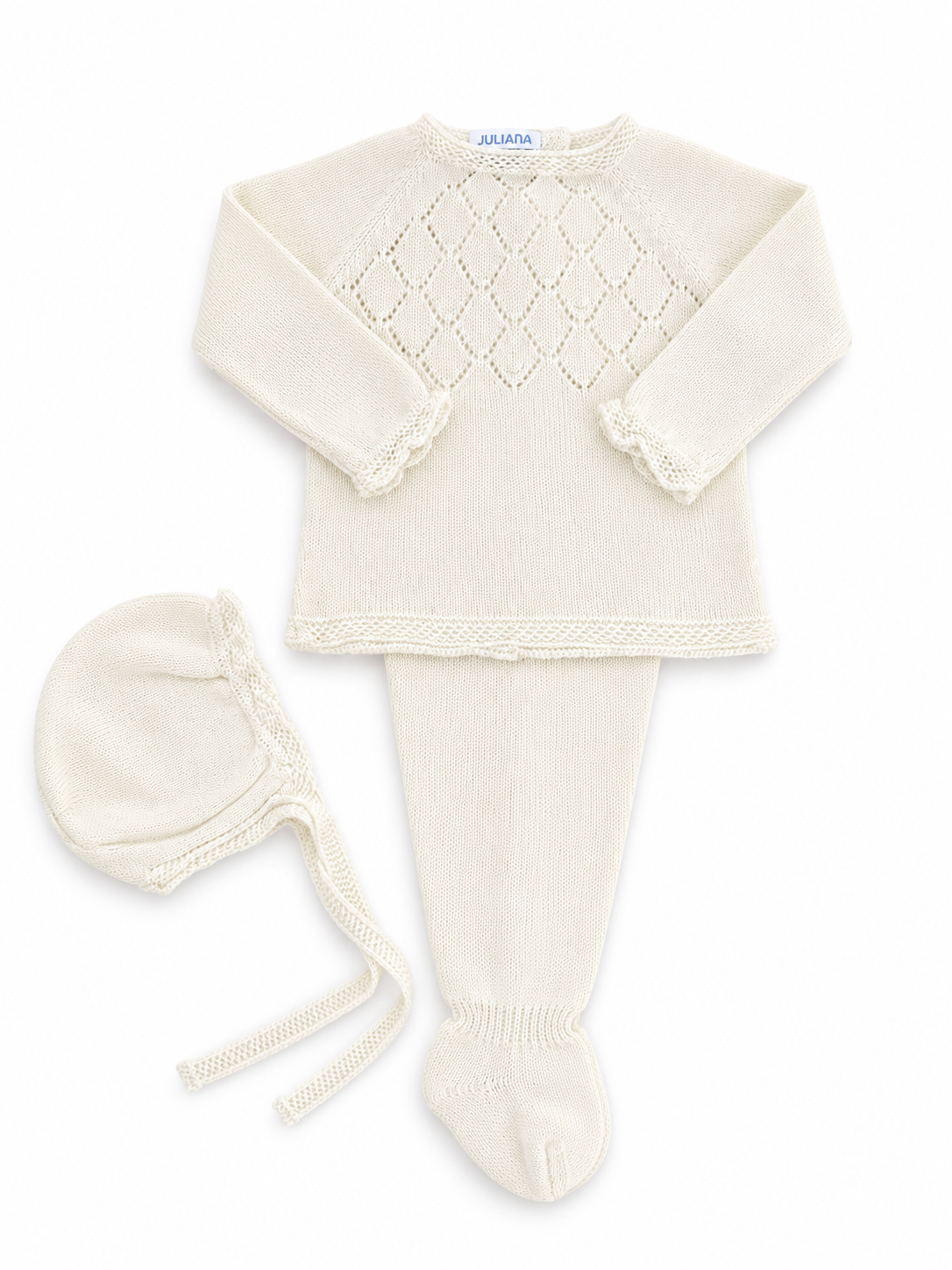 Conjunto 3 Piezas Canesú Rombos Bodoque Crema JULIANA