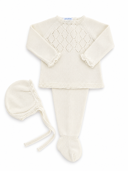 Conjunto 3 Piezas Canesú Rombos Bodoque Crema JULIANA